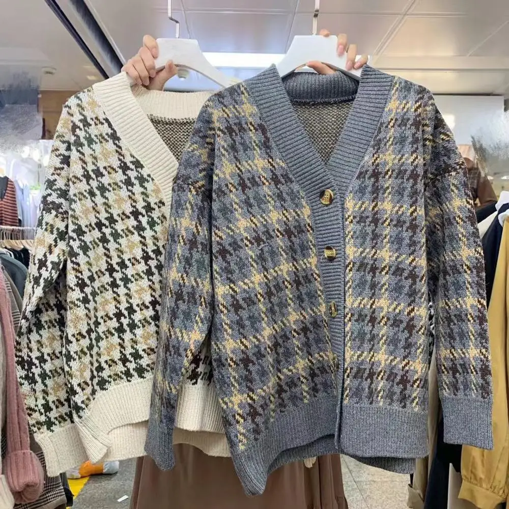 Ranberone 2019 New Spring Loose Plaid Cardigan Oversized Sweater Women's Spring Autumn Coat Korean Long Sleeve Sweater Cardigan