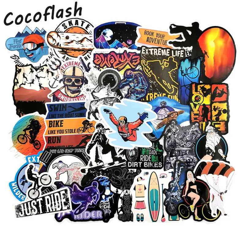 50 PCS Extreme Sports Surfing ski Mountain climbing parkour Sticker Travel Graffiti DIY for Surfboard Laptop Luggage Bicycle