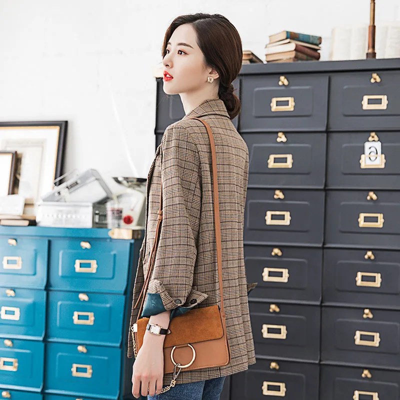 

Small Suit Coat Women's Korean-style Loose Autumn And Winter British-Style Retro Casual Online Celebrity INS Plaid Suit Fashion