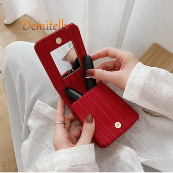

New Ladies Mirror Small Lipstick Bag PU Leather Storage Bag Mini Makeup Box Fashion Multifunctional Women's Clutch Bag Wallet