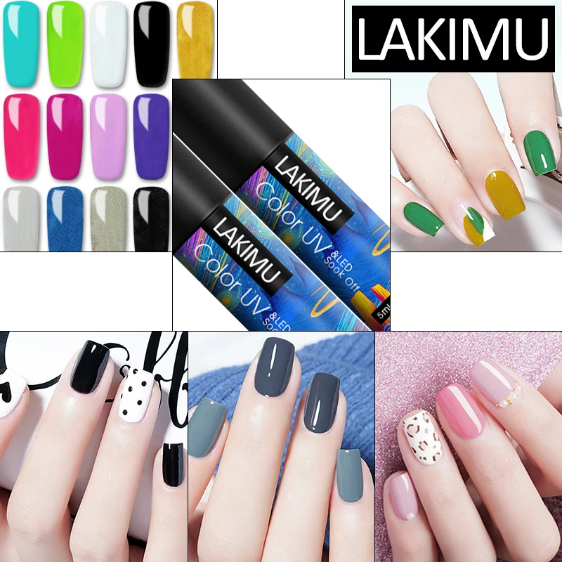 Lakimu 60 + сплошной цвет дизайн ногтей УФ-гель для замачиваемый Блеск Краска гель УФ