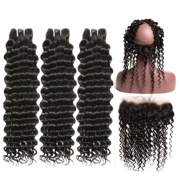 

Brazilian Deep Wave 360 Lace Frontal Closure With Bundles Human Hair 3 Bundles With Closure ALIPOP Top 360 Lace Frontal Remy