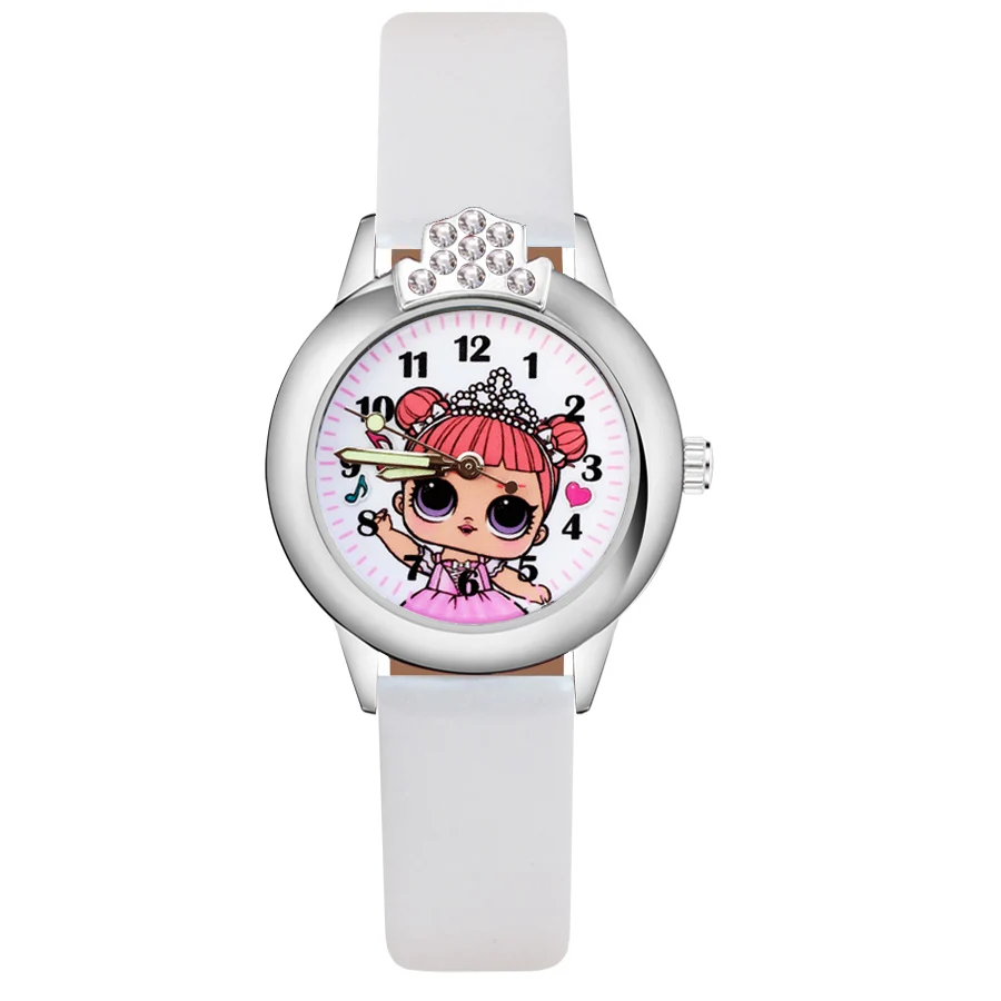 Красивые Детские часы принцессы с кристаллами для девочек; кварцевые наручные часы с кожаным ремешком для девочек; JK95 - Цвет: White