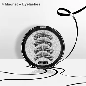 

1 Pairs 4Pcs Natural False 3D Eyelashes No Glue Ultra Thin Soft 4 Magnets Lashes Extensions Reusable Magnetic Eyelashes