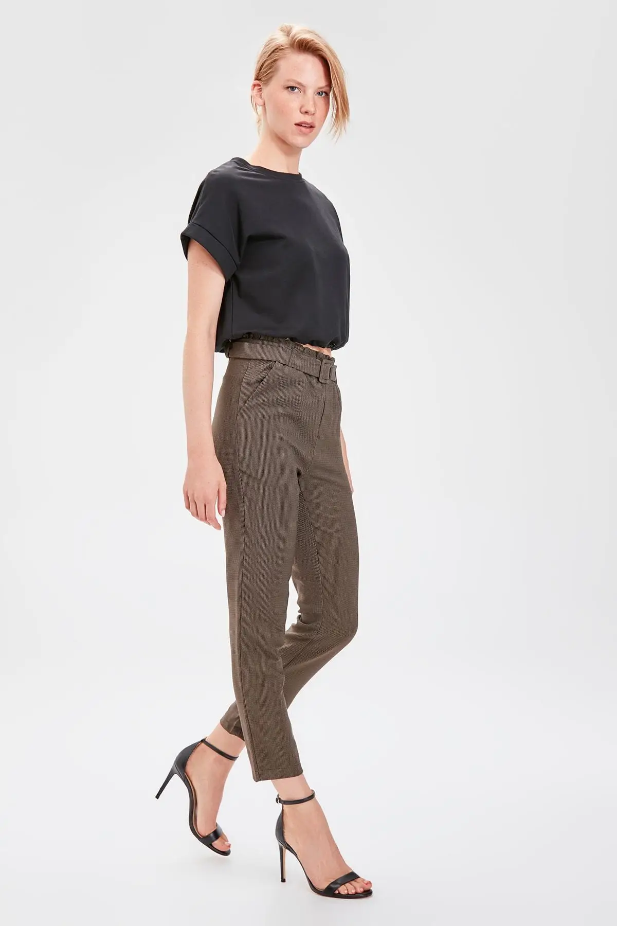Trendyol хаки гусиная колонна узорные брюки TWOAW20PL0297 | Женская одежда