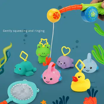 

10Pcs Cute Frog Animal Squeaky Sprinkler Fishing Game Baby Bath Education Toy Beach Play Funny indoor courtyard toys