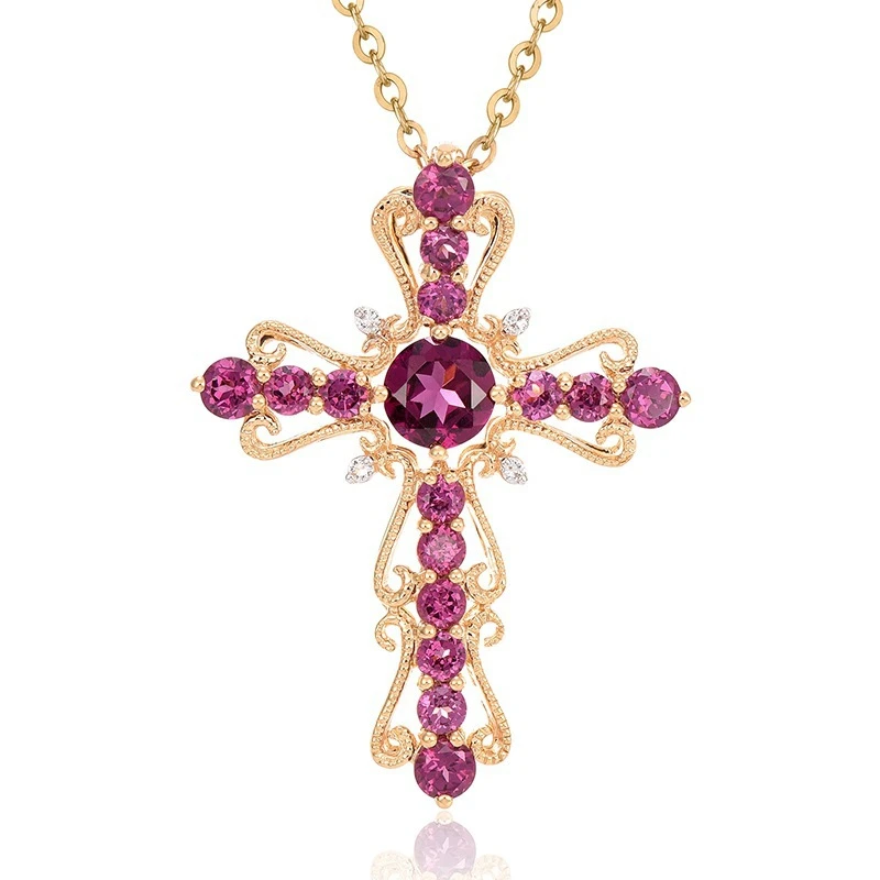 

14K Gold Necklace Ruby Diamond Pendants for Women Wedding Pure Topaz Gemstone ruby Bizuteria Pendant 14K diamond Necklaces