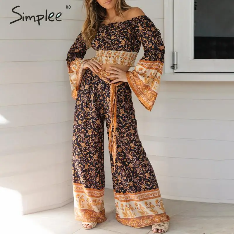 Simplee богемный цветочный принт из двух частей женский комбинезон с открытыми