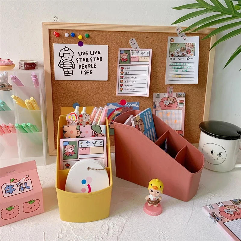 

3/4Grid Desktop Pen Holder School Storage Box Large Capacity Pencil Makeup Plastic Debris Storage Case Home Office Organizer