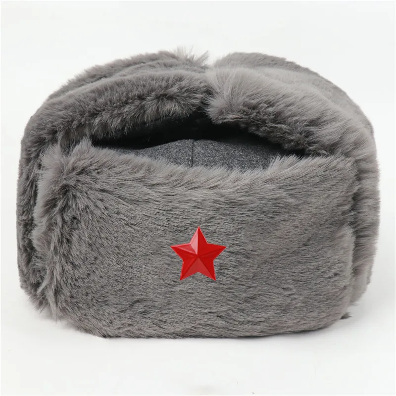 Winter Hat Soviet Army Military Badge For Women Men Warm Bomber Hats Thermal Faux Fur Russia Ushanka Earflap Caps winter hat,fashion hat,earflap hat,faux fur hat