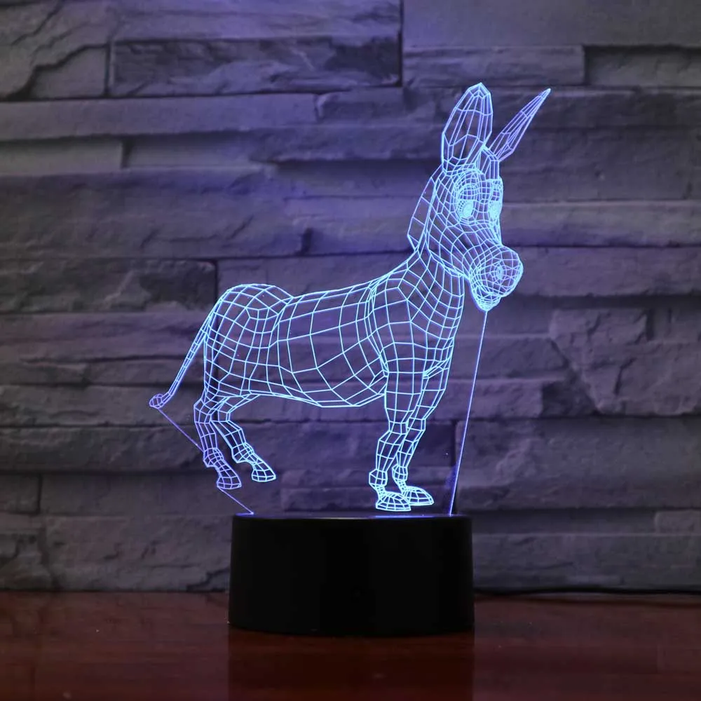 Ослик светодиодный 3d-ночник светодиодные акриловые красочные огни голограмма