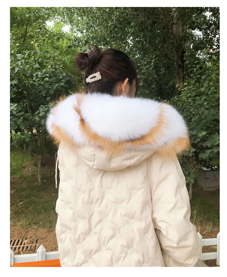 MS.Minshu Fox Fur Collar Parka Coat Collar Genuine Fox Fur Big Collar Fluffy Fox Fur Hood Collar