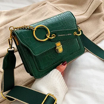 

2020 new European and American crocodile pattern fashion chain portable small square bag fashion lock PU shoulder messenger bag