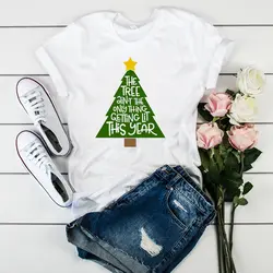 Для женщин мультфильм Рождественская елка звезда модные праздничные Семейные комплекты Счастливого Рождества Графический Женский Топ