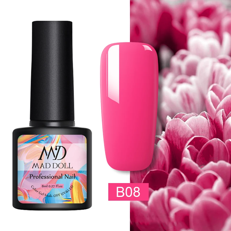 MAD DOLL, 8 мл, лак для ногтей, УФ-светодиодный лак для маникюра, розовая серия, цветной лак, замочить от УФ-краски, Одноцветный дизайн ногтей - Цвет: B08
