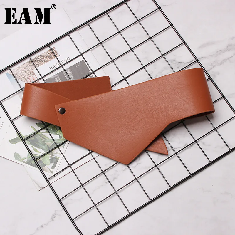 

[EAM] 2019 New Spring Summer Pu Leather Buckle Irregular Split Joint All-match Long Belt Women All-match Fashion Tide JK512