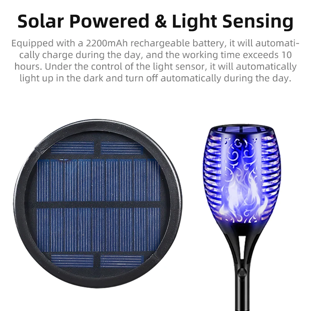 1/2/3/4 Pcs Colorful Solar Powered Dancing Flame Torch Lights IP65 Waterproof Light Fence Outdoor Garden Sensing Solar Lights
