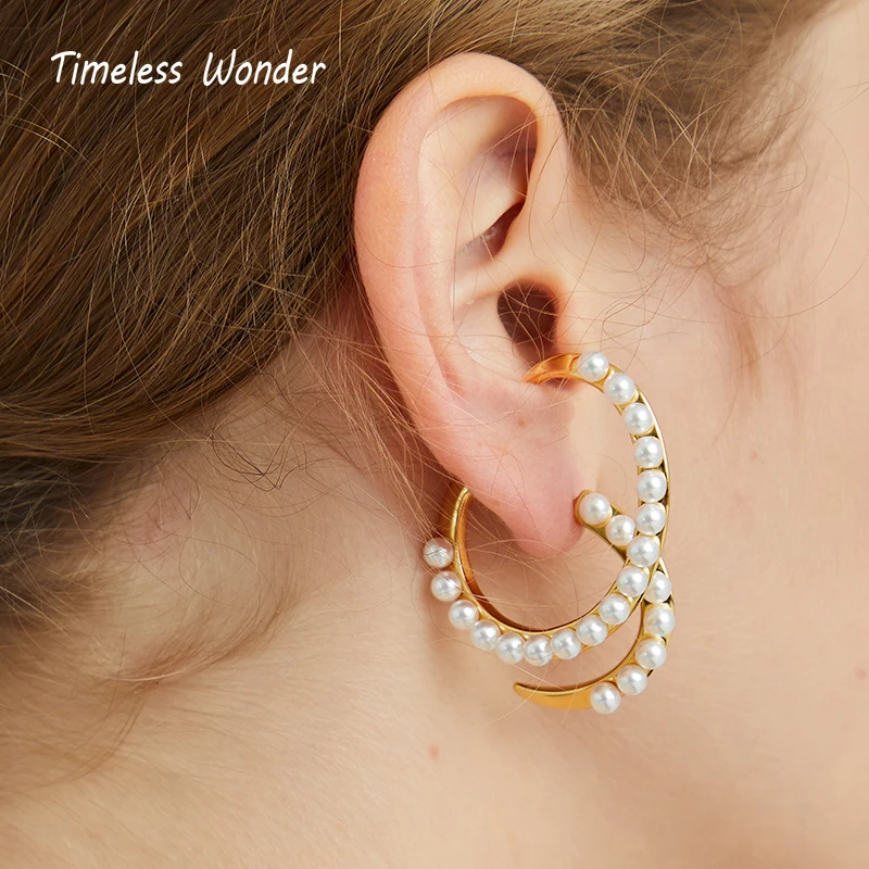 Timeless Wonder потрясающие серьги Geo Twisted Horn с жемчугом женские ювелирные изделия готическое модное, в стиле бохо панк Ins Редкие Подиумные серьги 6247