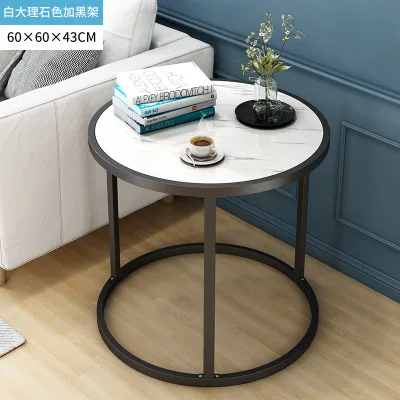 JOYLOVE Creative Living Room Small Tea Table Sofa Corner Iron Frame Coffee Table Sofa Side Table With One Shelf Circular Black Shelf