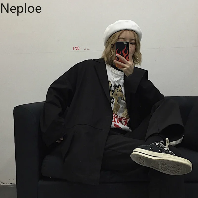 Neploe Осень Harajuku стиль уличный винтажный принт Casaco Feminino Свободный Повседневный костюм с персонажем куртка с воротником уличная 45945