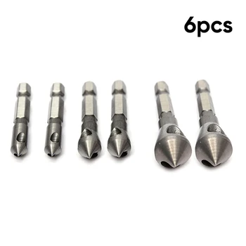 

6pcs Titanium Coated Drill Bits Cutting Holes Woodworking Particleboard Metal Materials Power Deburring Tools