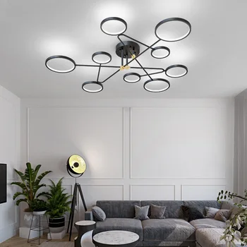 

2020 New Simple and Modern Led Chandeliers Nordic Light Luxury Ring Chandelier for Home Living Room Dining Room 110V 220V Black