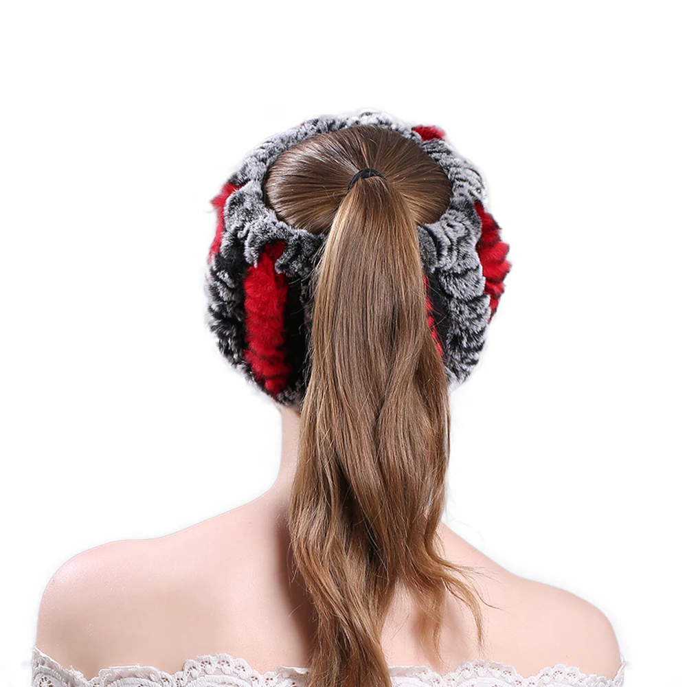 Winter Fashion Knit Real Fur Hats Women Warm Skullies Beanie ski snow