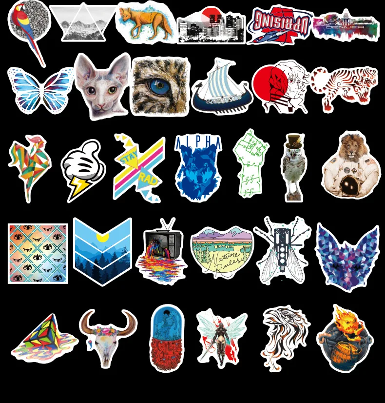 100pcs Packcartoon Animals Stickers Waterproof PVC Laptop Luggage Skateboard Motorcycle Guitar Scrapbook Cool Sticker Kids Toys