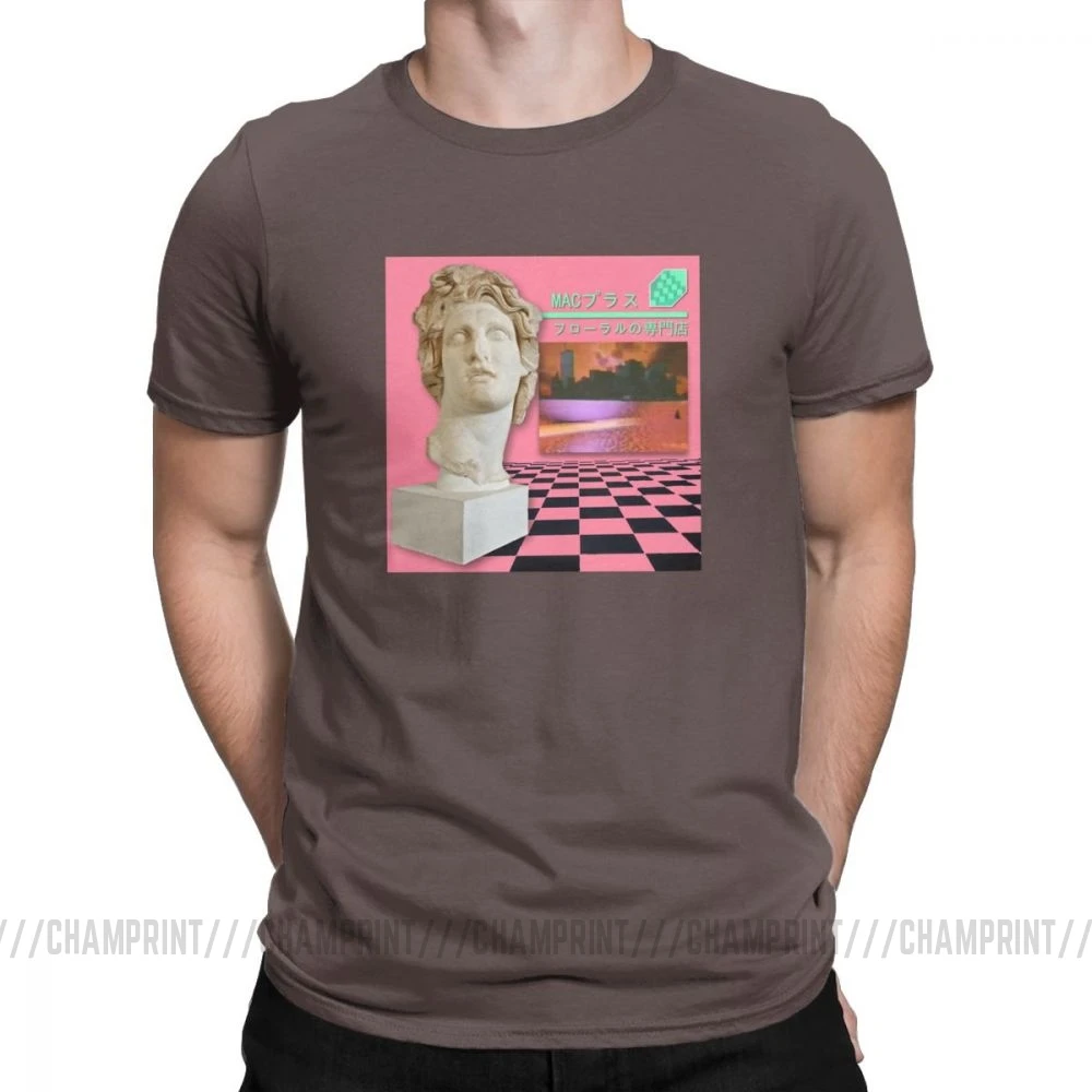 Мужские футболки, Macintosh Plus, цветочный шопп, для отдыха, короткий рукав, испаритель, футболка, вырез лодочкой, топы, хлопок, футболка с принтом - Цвет: Коричневый