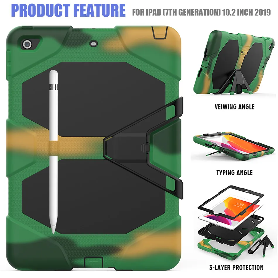 Чехол для iPad 10,2 7 7th gen A2200 A2197 Funda планшет противоударный жесткий чехол военный сверхпрочный Силиконовый прочный Чехол-подставка - Цвет: Camouflage