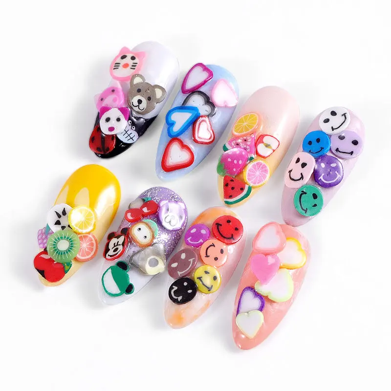 4 компл 1000 шт./компл. Полимерная глина крошечный Fimo игровое тесто в мультяшном стиле/Любовь/смайлик/Фрукты DIY Дизайн ногтей фрагменты ногтей наклейки украшения Советы