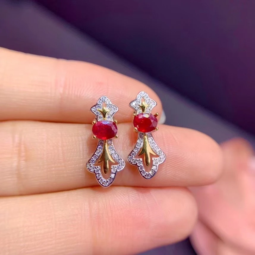 KJJEAXCMY Fine Jewelry 925 sterling silver inlaid natural gemstone ruby female new Woman earrings Ear studs trendy support test