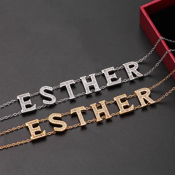 

Double Chain Layer Customized Pendant Bracelets Zirconia Copper Personalize Names Crystal Ladies Bracelet Jewelry For Women Girl