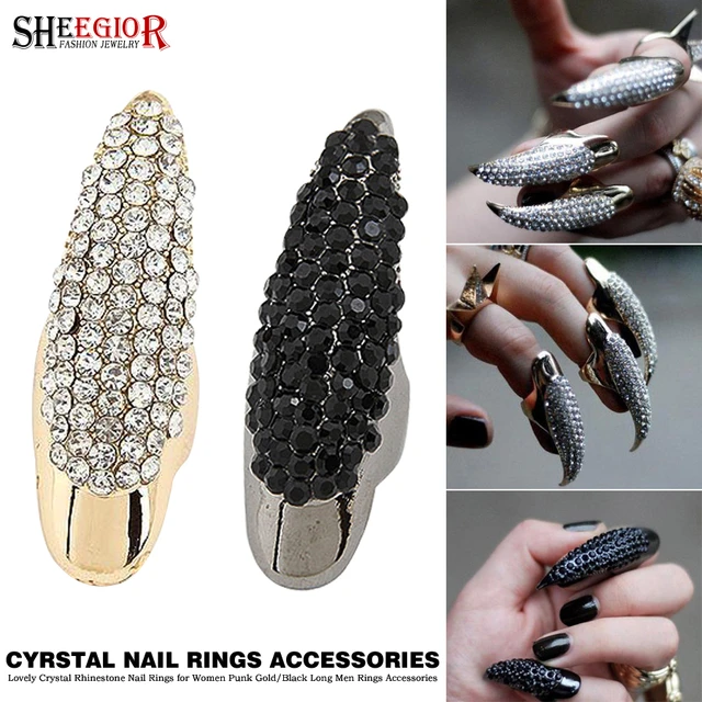 Crystals Nails Eagle Claw Punk Finger Rings For Women Gold And