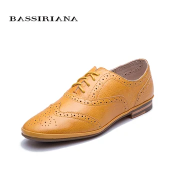 

BASSIRIANA 2020 fashion women's leather shoes brand casual design yellow white red gold black flat shoes