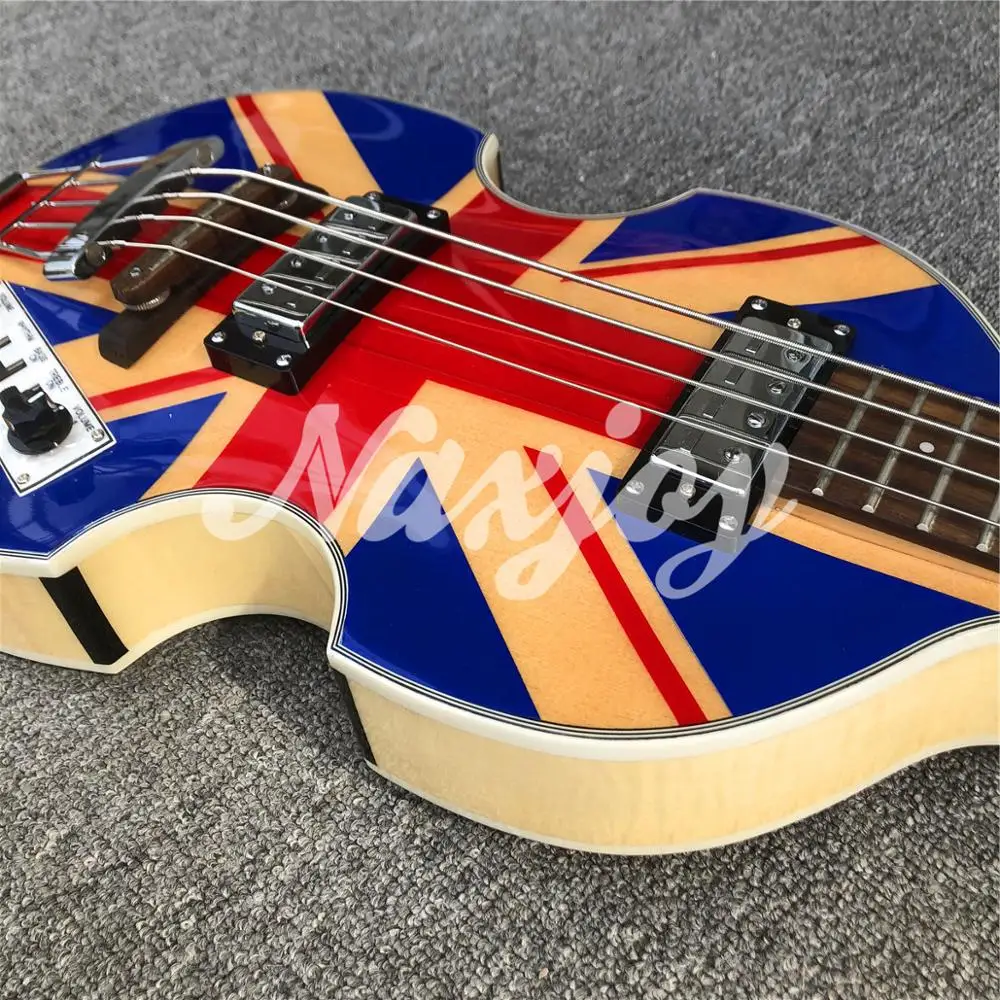 Hofner синий цвет британский флаг Скрипка 4 Струны электрический бас гитара Пламя клен значок серии BB2 Винтаж CT электрический бас