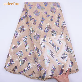 

African French Tulle Lace Fabric High Quality Multicolor Sequins Embroiderey Mesh Sequins Lace Fabric For Wedding Y2039