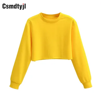 

Csmdtyjl Women Fashion Long Sleeve Short Hoodie Sweatshirt Harajuku Jumper Hooded Pullover Casual Loose White chic Tops