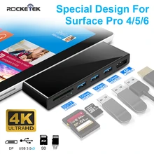 Rocketek usb 3,0 концентратор кард-ридер DP 4K 30 Гц адаптер для чтения в то же время SD/TF micro SD microsoft Surface Pro 4/5/6