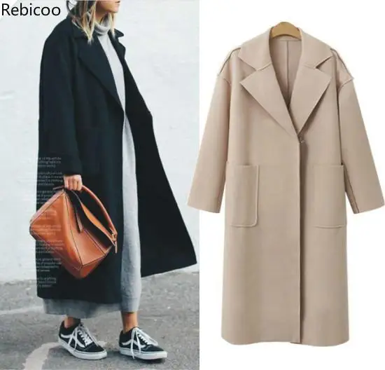 

2019 Autumn and Winter Wear New Large Size Women's Woolen Coat Suit Collar Loose Long Section Woolen Coat