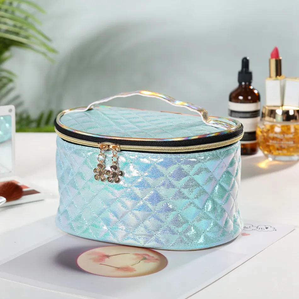 Fashion WomenTravel Laser Makeup Bag Organizer Waterproof Zipper PU Plaid Cosmetic Make Up Storage Portable Beauty Wash Kit Case - Цвет: 3