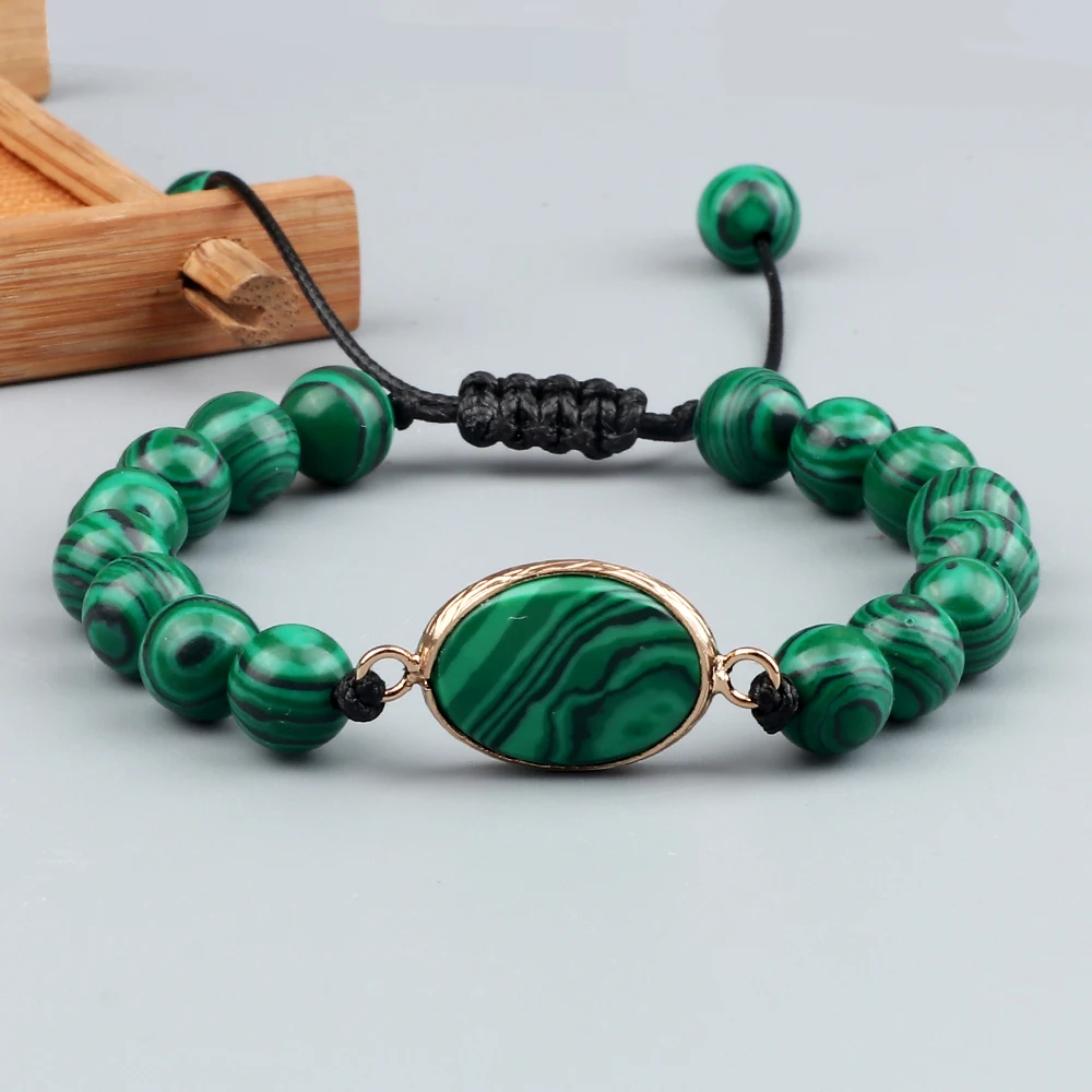 Pulsera Con Colgante Ovalado De Malaquita Para Pareja Brazalete Con pulsera-con-colgante-ovalado-de-malaquita-para-pareja-brazalete-con
