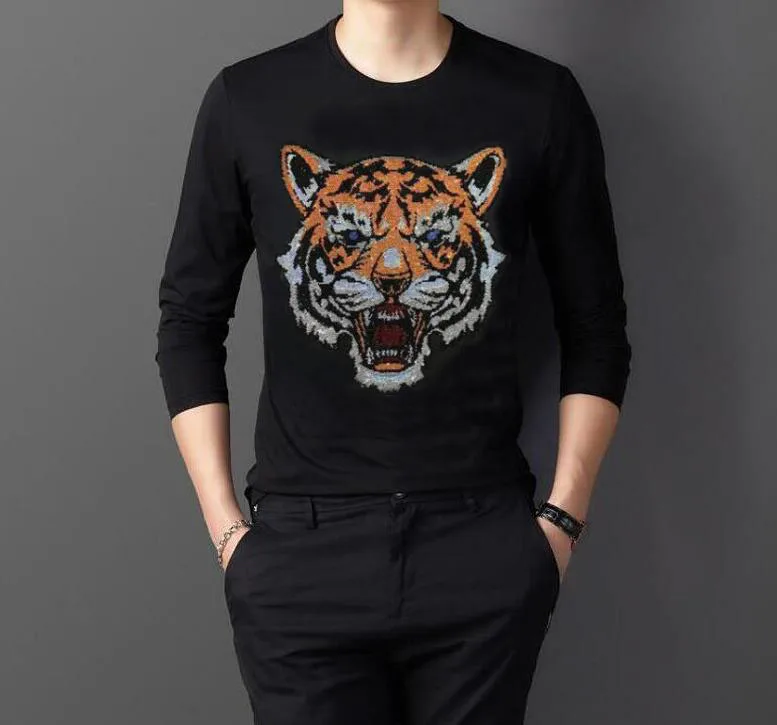 

Hot drill Mens Fashion long shirt Coat Mens Diamond stone Fashion slim fit long tshirt design
