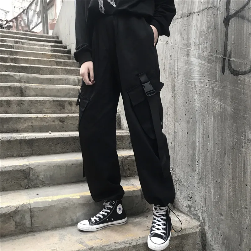 Летние Han ins Harajuku винтажные BF уличные брюки карго женские Модные свободные однотонные повседневные женские брюки карго с высокой талией