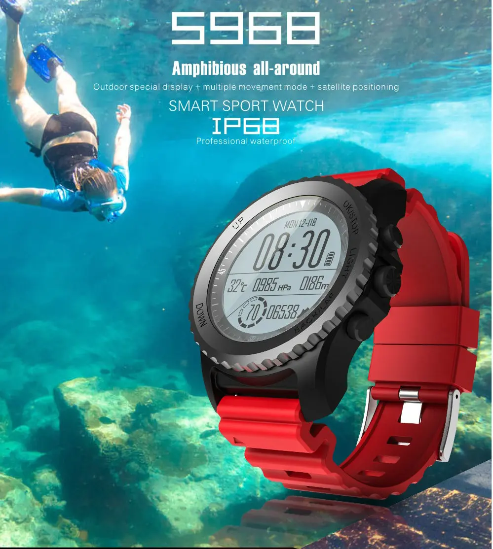 

New S968 GPS Sport Smart Watch Climb Ride RUN G-sensor Heart Rate Pressure Temperature Height Waterproof Bluetooth Wristwatch