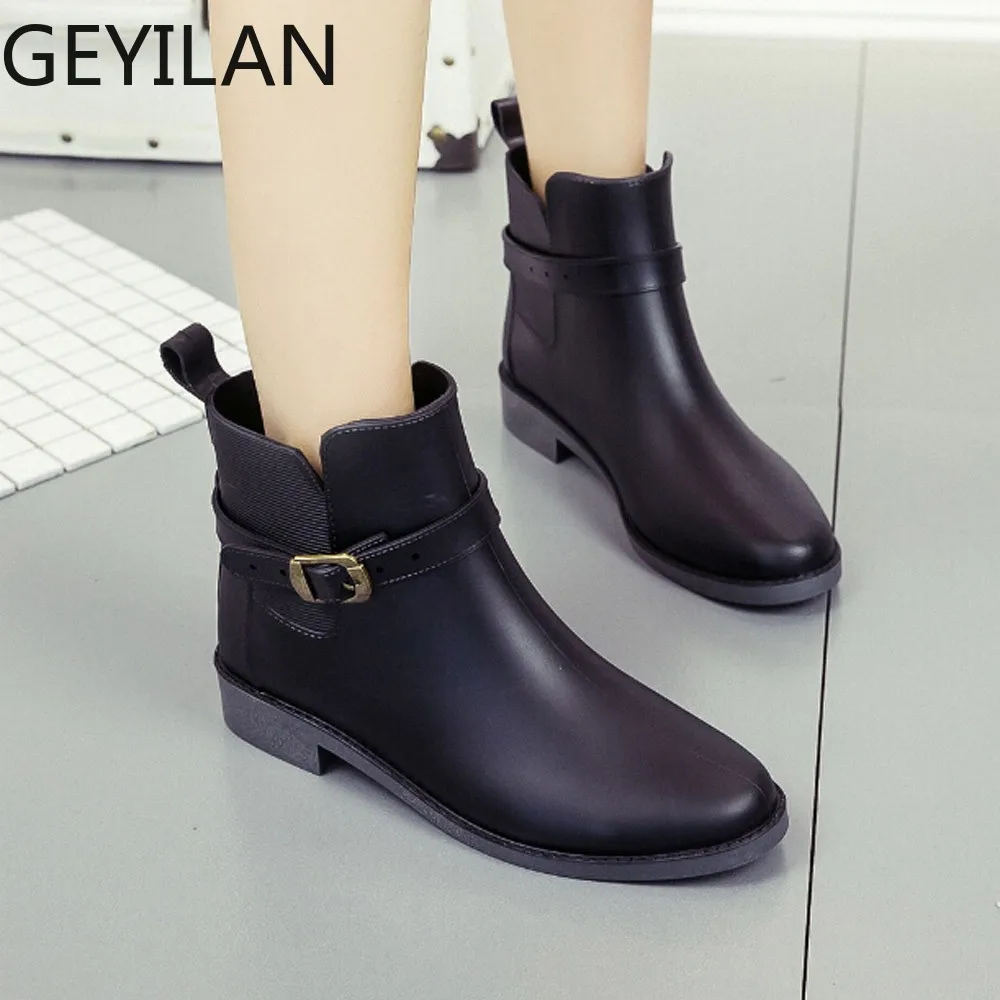 

Casual Footwear Non-Slip Water Boots British Style Women Chelsea Garden Work Rain Ankle Boots Simple Style 2019 #G3