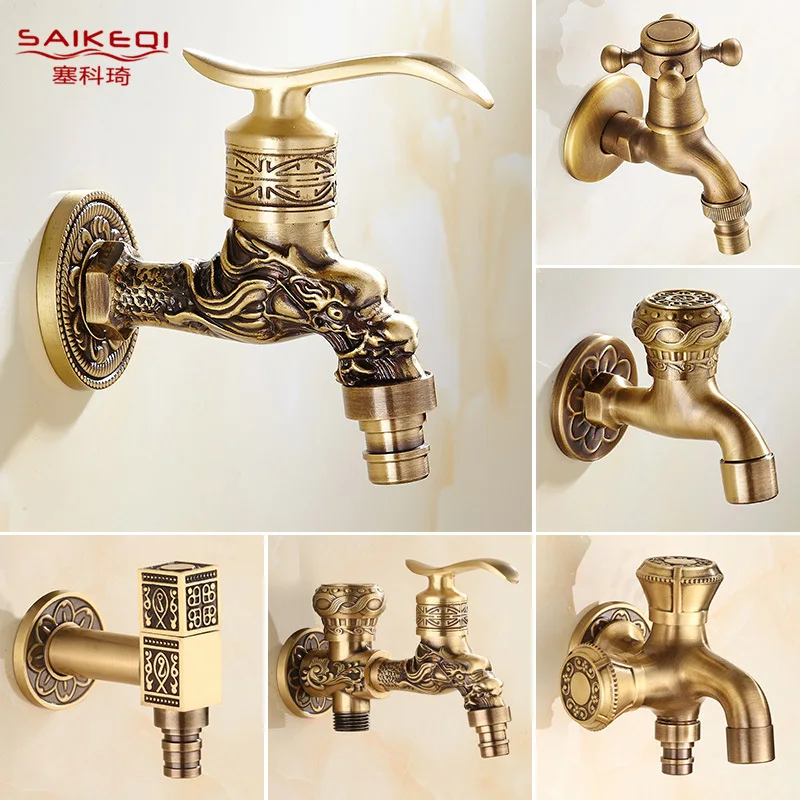 

Copper European Style Washing Machine Faucet Retro Mop Pool Faucet Vintage Fast Mouth Water Thick Single Cold Faucet
