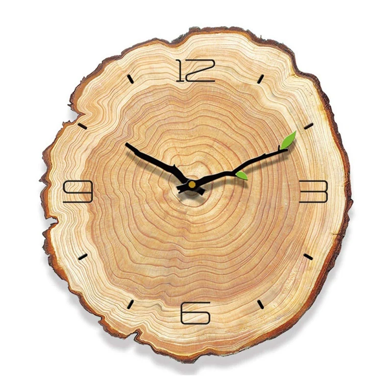 

Living Room Decoration Wood Grain Quartz Modern Durable Mute Running Battery Operated Practical Wall Clock Simple Annual Ring