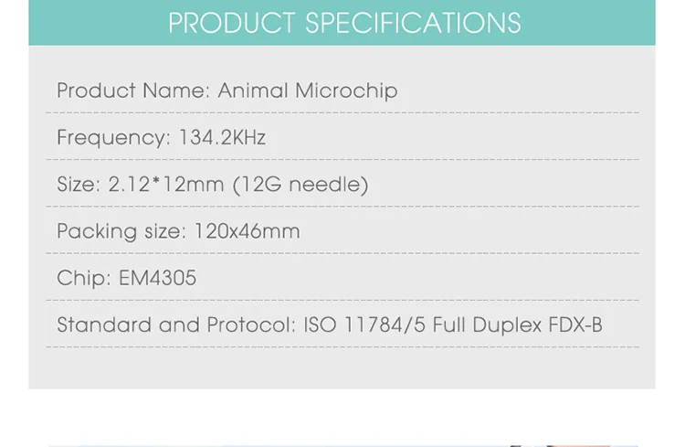 do microchip do cão microchip 2x12mm 1.4x8mm