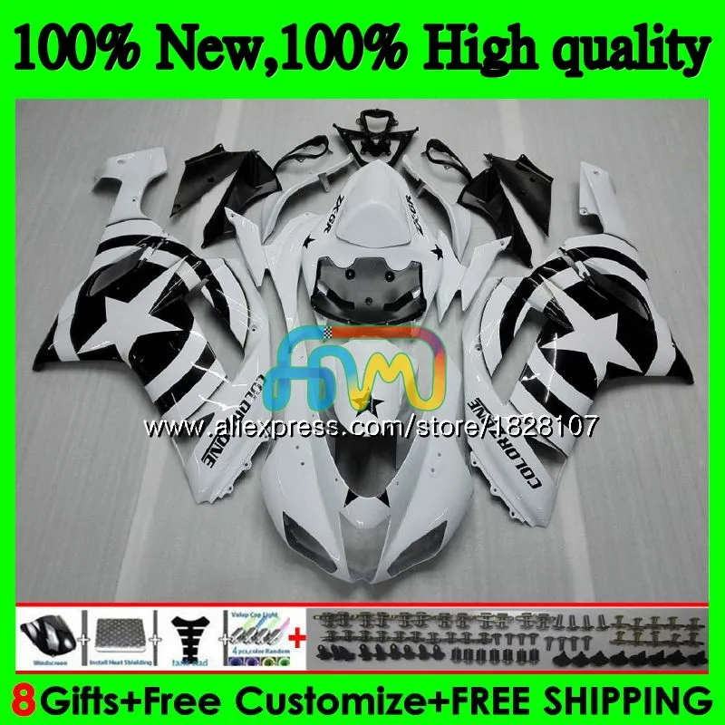 Корпус для KAWASAKI ZX 6R 6 R 600CC ZX636 10BS. 14 ZX-636 ZX600 600 CC ZX-6R ZX 636 ZX6R белыми звездами 07 08 2007 2008 Обтекатели комплект